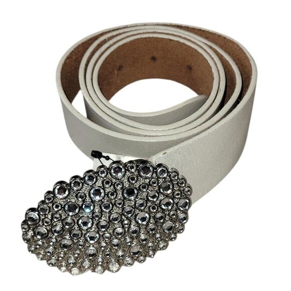 NWT Chico\'s Shannon Shine Ivory Belt 3 Rhinestone Bling Buckle Western Glam main image 13